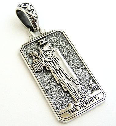 The Hermit Tarot Card Dog Tag Sterling Silver Pendant