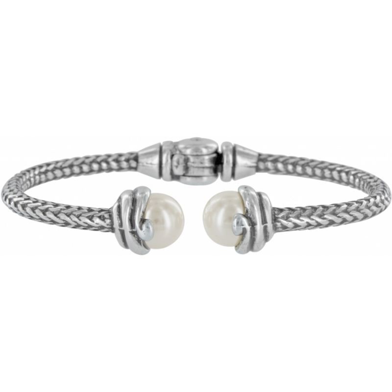 Brighton Twist Pearl Silver Hinged Bangle Bracelet