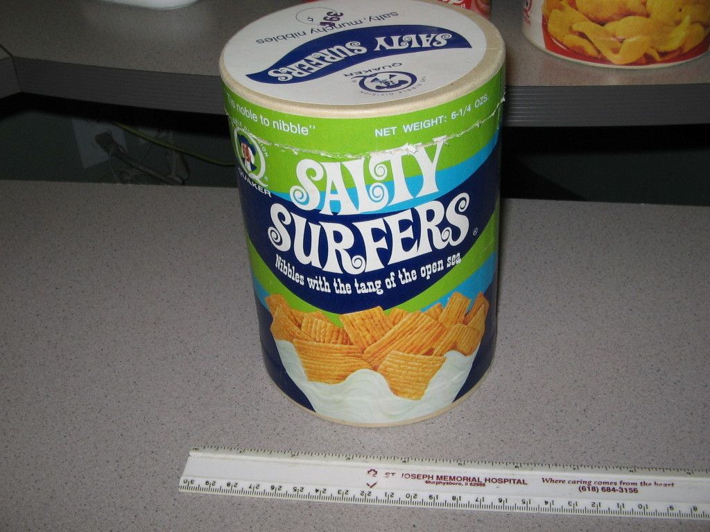 Quaker 1960s vintage food box SALTY SURFERS cereal surfing snack