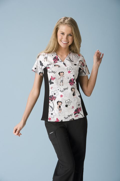 New Cherokee Scrubs Tops Houndstooth Betty Boop 6875C