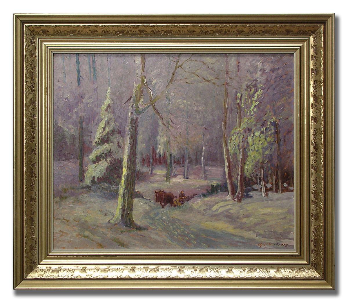 HJALMAR LINDBLOM 1901 1989 HORSE DRAWN TIMBER Original Swedish Oil