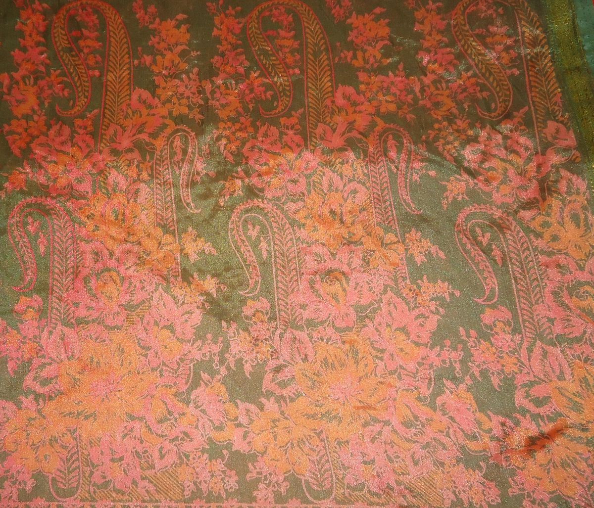 Art Silk Antique Vintage Sari Fabric 4Y RPSH1021360 Orange Henna 00CQ4