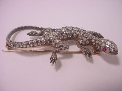 diamond pave lizard pin with ruby eyes