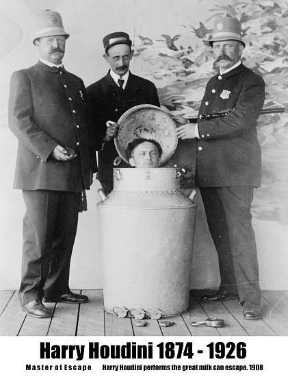 Harry Houdini performs the great milk can escape 1908   Hodge Podge