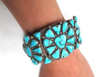 Circa 1920s Navajo Cluster Cuff Villa Grove Turquoise