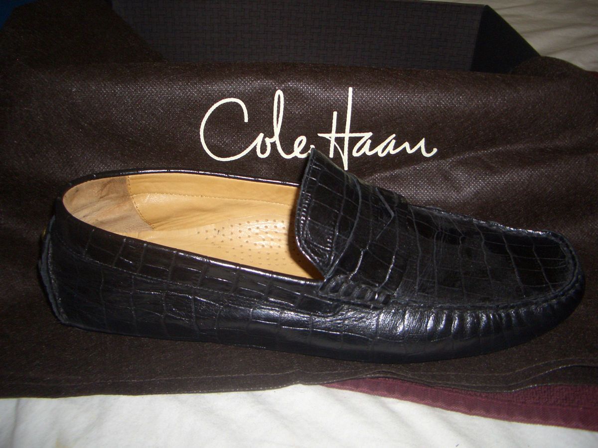 COLE HAAN   HOWLAND BLACK CROC   PENNY LOAFER DRIVING MOCCASIN   MENS