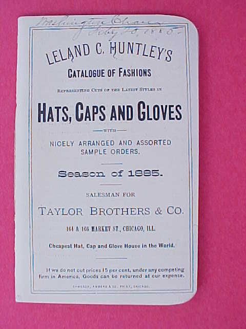 Illinois Chicago 1885 Leland Huntley Hat Gloves Ad Cover Great Catalog