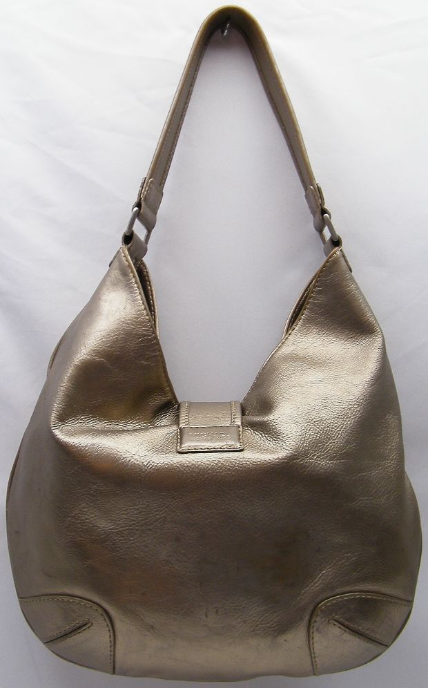 Distressed Michael Kors Hutton Metallic Gold Leather Purse Hobo Bag