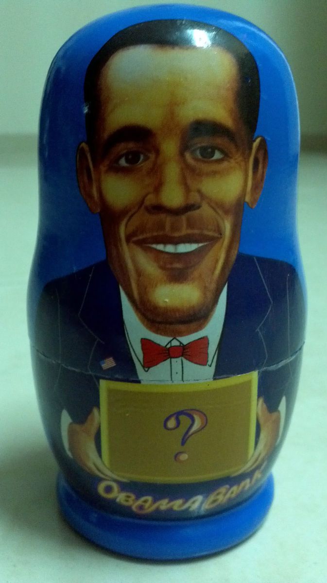 Obama Piggy Bank Coins Wood Babushka Wooden Doll Novelty Item 2012