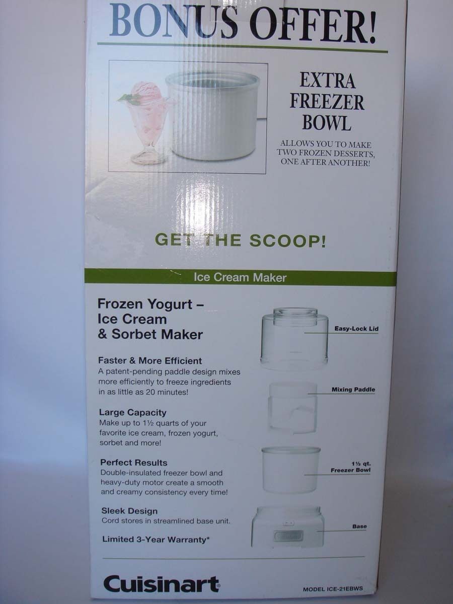 MIB CUISINART FROZEN YOGART ICE CREAM SORBET MAKER EXTRA FREEZER BOWL