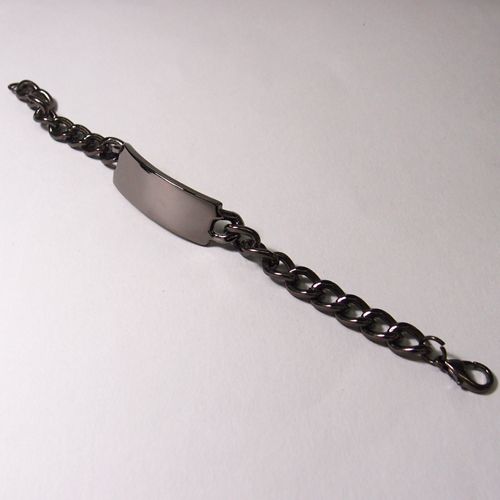 MENS PERSONALIZED ENGRAVABLE BLACK CHROME TONE CURB CHAIN ID BRACELET