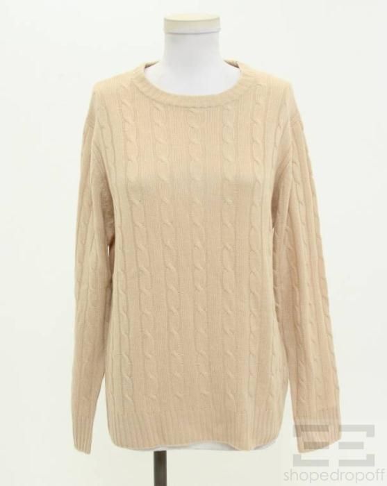 Ike Behar Tan Cashmere Cable Knit Long Sleeve Sweater Size Small