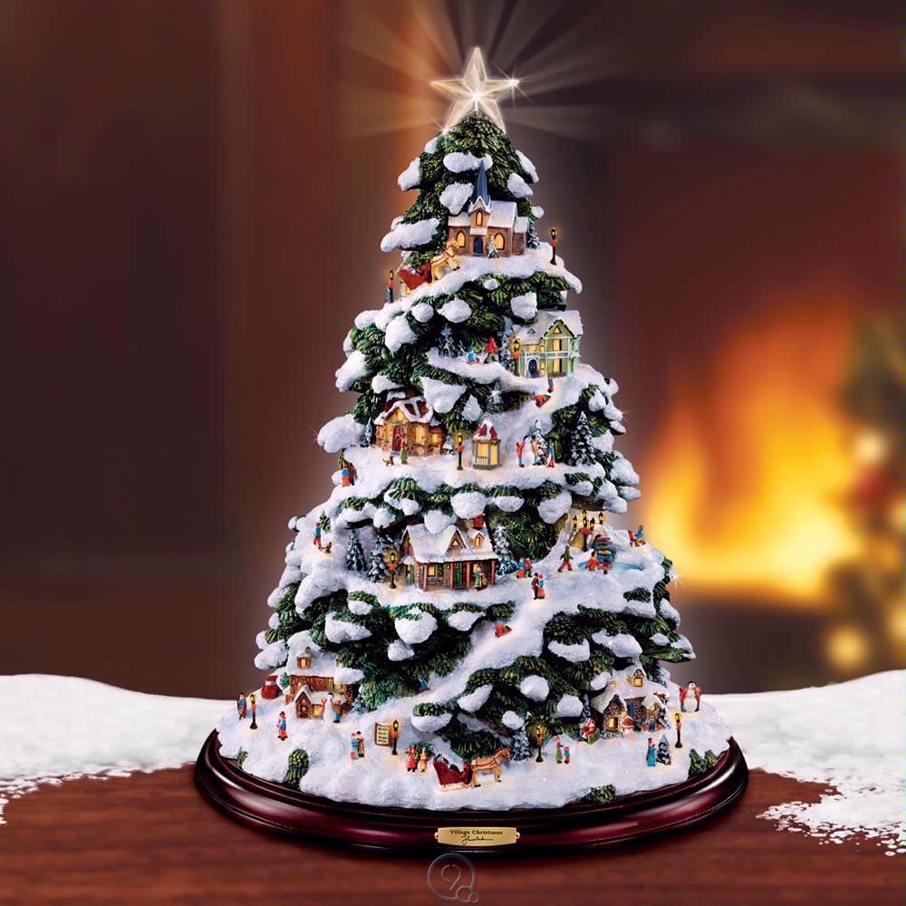  Kinkade Village Christmas Illuminated Tabletop Tree Village Figurine