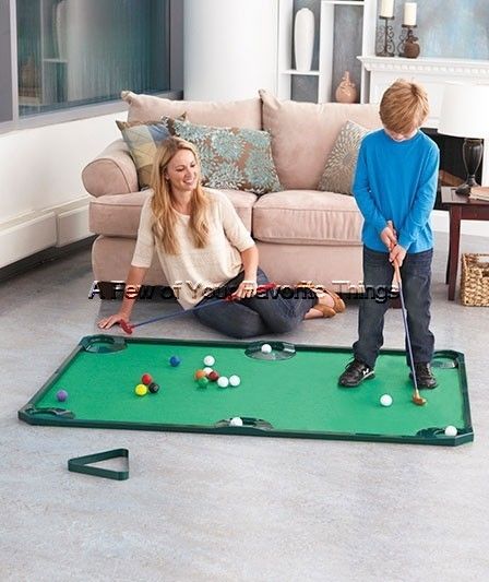 Indoor Outdoor Putter Pool Golf Combo Game w Mat Putter Balls