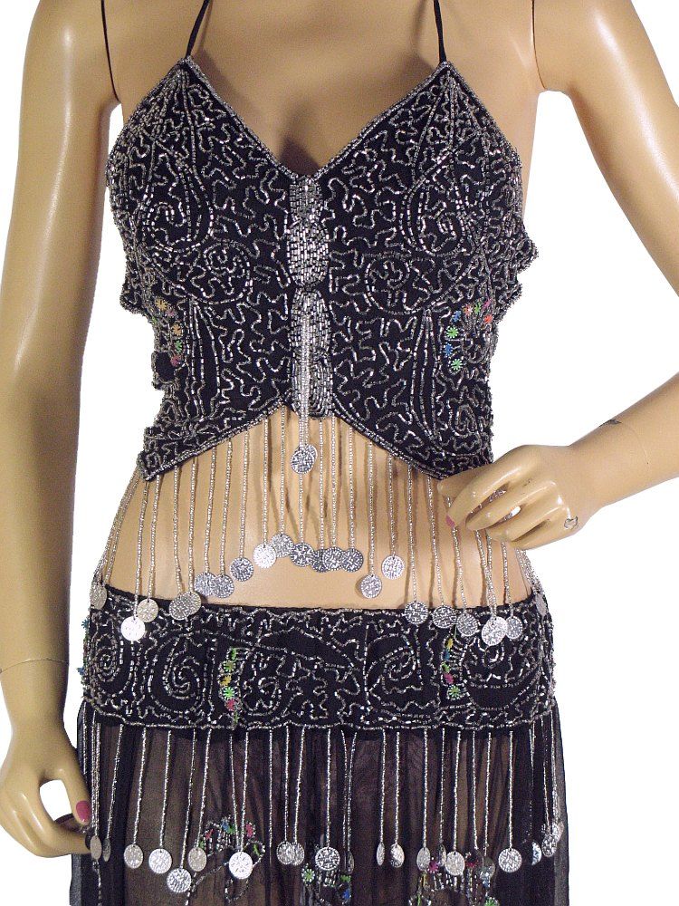 Gorgeous Hand Crafted beaded 2 PC set Black Belly dance Top (Choli or