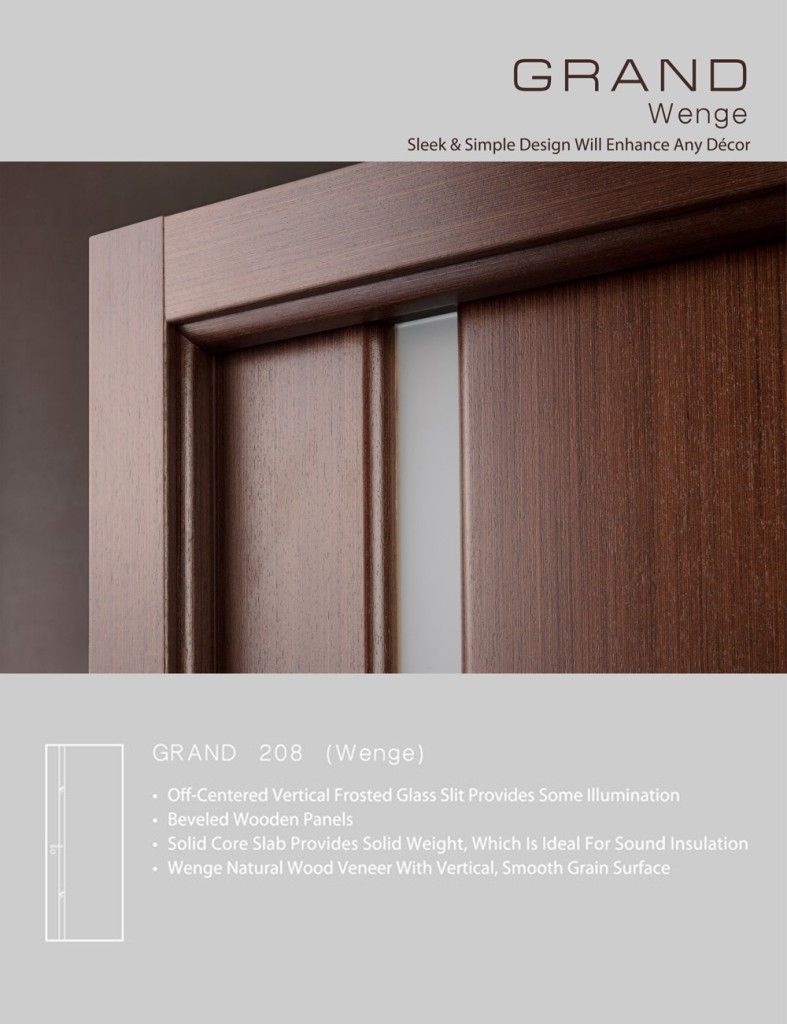 Interior Door with Frosted Glass Wenge or Bleached Oak Finishes