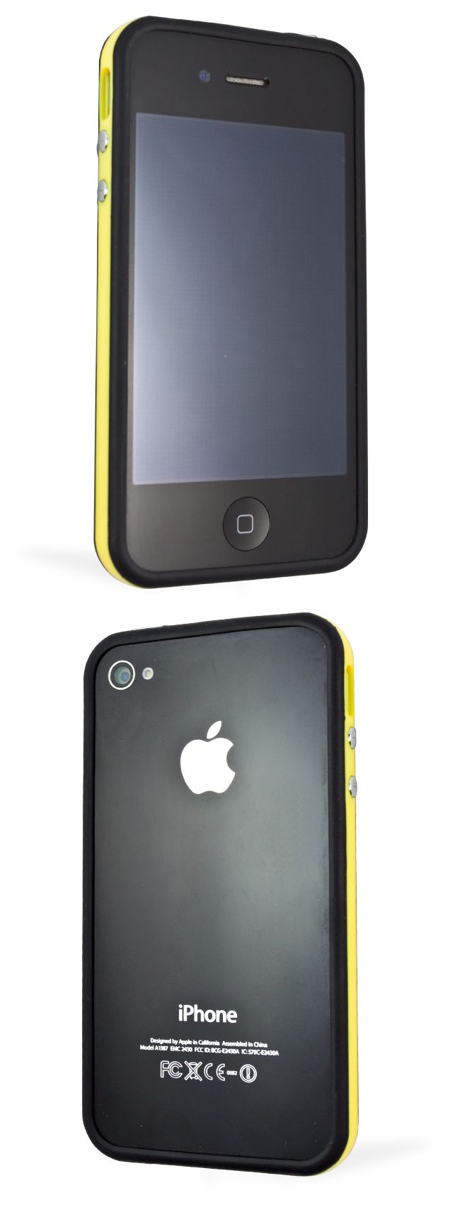  Cover TPU w Metal Buttons for Apple iPhone 4 s 4S Black Yellow