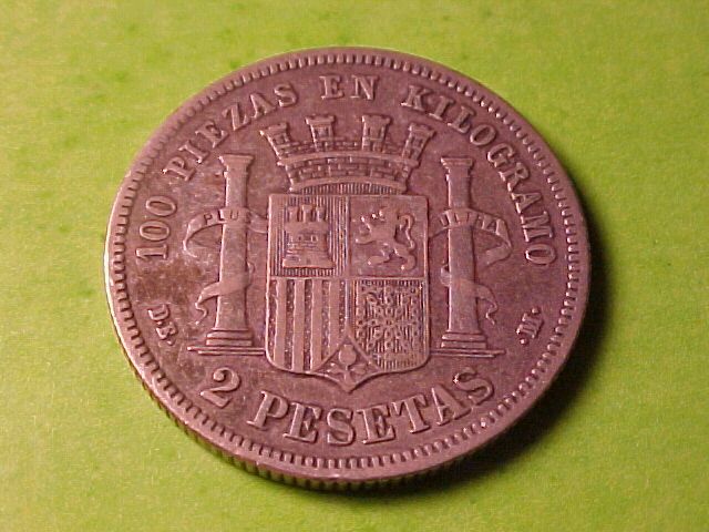 Spain 2 Pesetas Silver 1870 73 Original Nice Detail