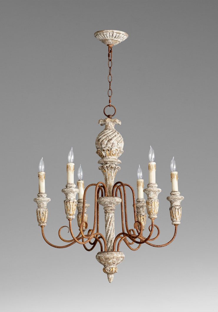  Style 6 Light Chandelier Wrought Iron Wood Tuscan Decor Six Lt