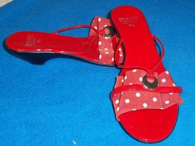 Italian Shoemakers Red Polka Dot Kitten Heel Slip on Sandal 7 1 2 B