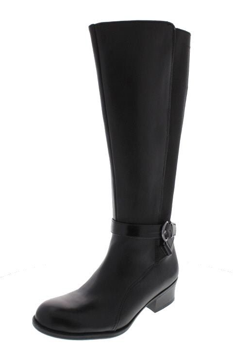 Naturalizer New Array Black Leather Stretch Block Heel Knee High Boots