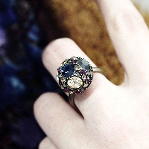 Retro Luxury Adjustable Multicolor Rhinestone Dome Ring