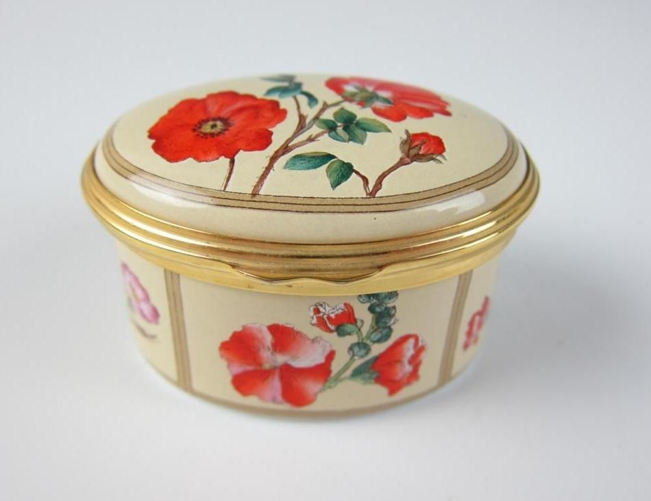 Halcyon Days Poppies Jacques Le Moyne de Morgues Flowers Enamel Pill