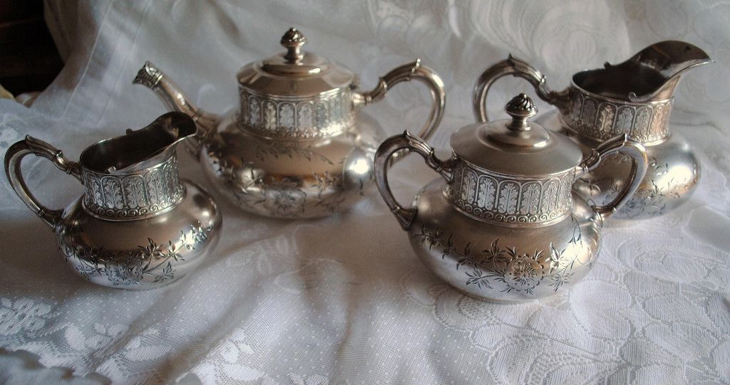 Antuqie Silverplate Quadruplate Tea Set James w Tufts