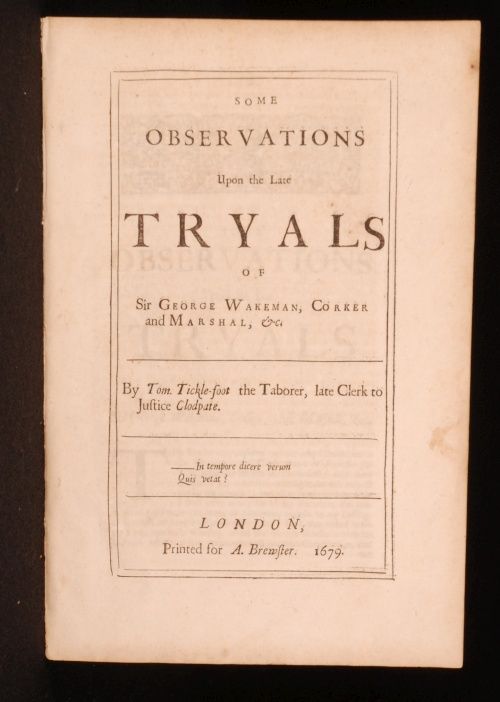 1679 Scarce Observations Upon Tryals of Wakeman, Corker and Marshal