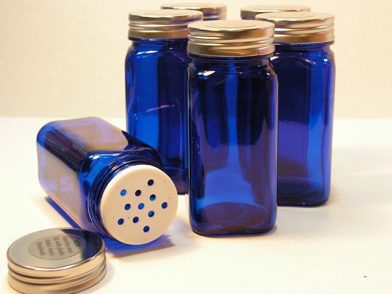 Sun Block Blue 4oz Square Spice Jars w Stainless Lids