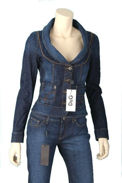 New Dolce Gabbana D G Ladies Stonewashed Blue Jean Jacket L