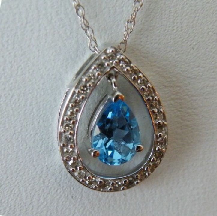 10KT White Gold 86ct Swiss Blue Topaz Slide Pendant