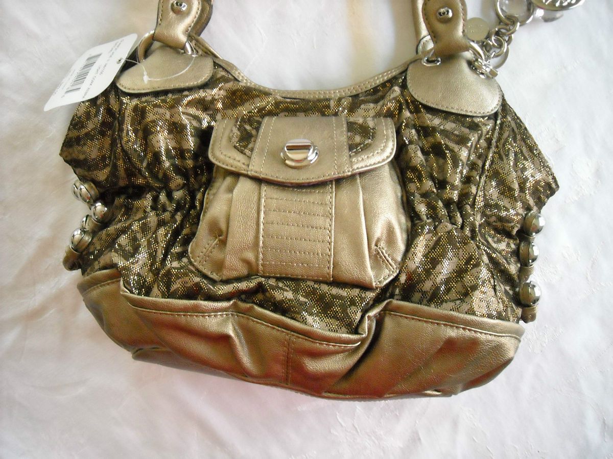 Designer Kathy Van Zeeland Glamoflage II Gold Satchel Handbag