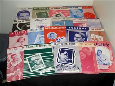 Offered is a 100 + piece 50s hits & stars lot of sheet music.