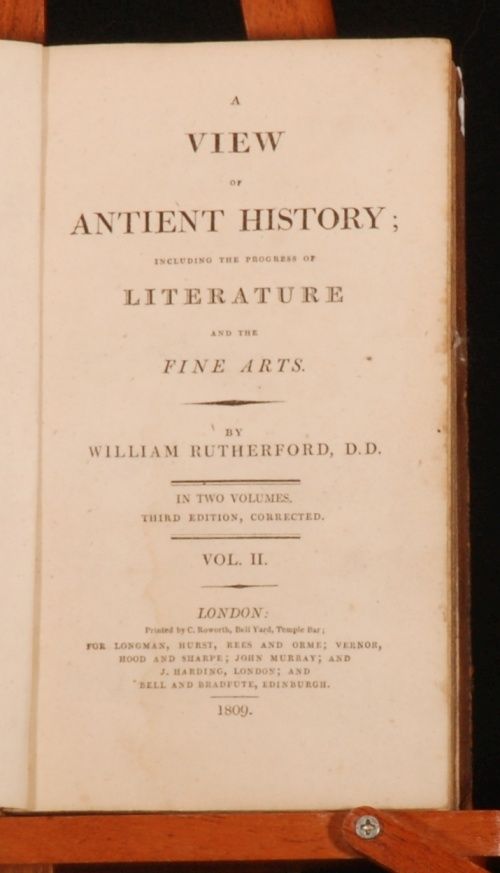 1809 A View of Antient History Rutherford Vol II Logan