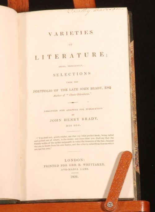 1826 Varieties of Literature John Henry Brady First Ed