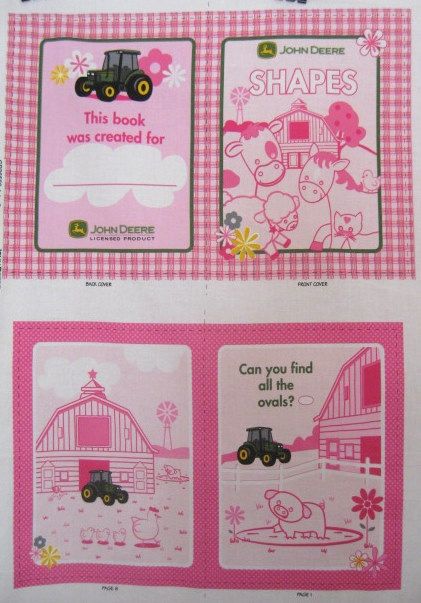 John Deere Pink Shapes Farm Cute Soft Book Kit 100 Cotton Fabric Panel Nursery  
