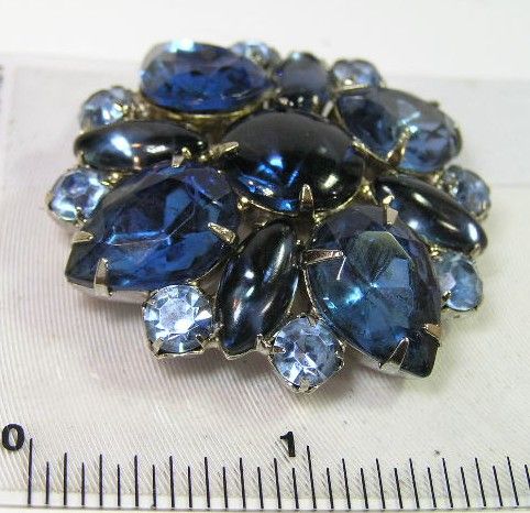 Vintage COBALT LIGHT BLUE Rhinestone CLUSTER Brooch BRACELET Earrings PARURE  