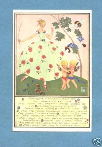 Y4284 Joyce Mercer Postcard Woman Cupids Bee Poem  