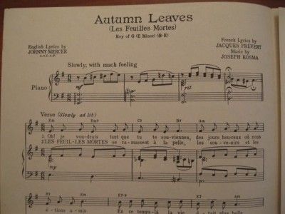 Vintage Autumn Leaves Sheet Music 1950 Johnny Mercer Les Feuilles Mortes O  