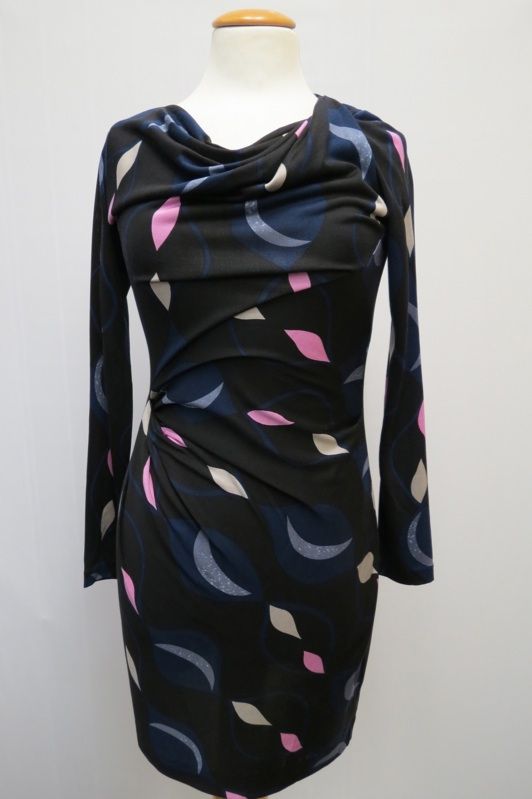 Diane Von Furstenberg Jarely Dress Hour Glass Print sz 4 Ruched Silk LS $345  