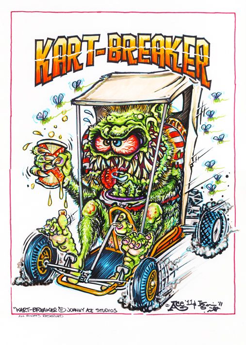 Johnny Ace Original Monster Art Rat Fink Ed Big Daddy Roth Go Kart Hot Rod Race  
