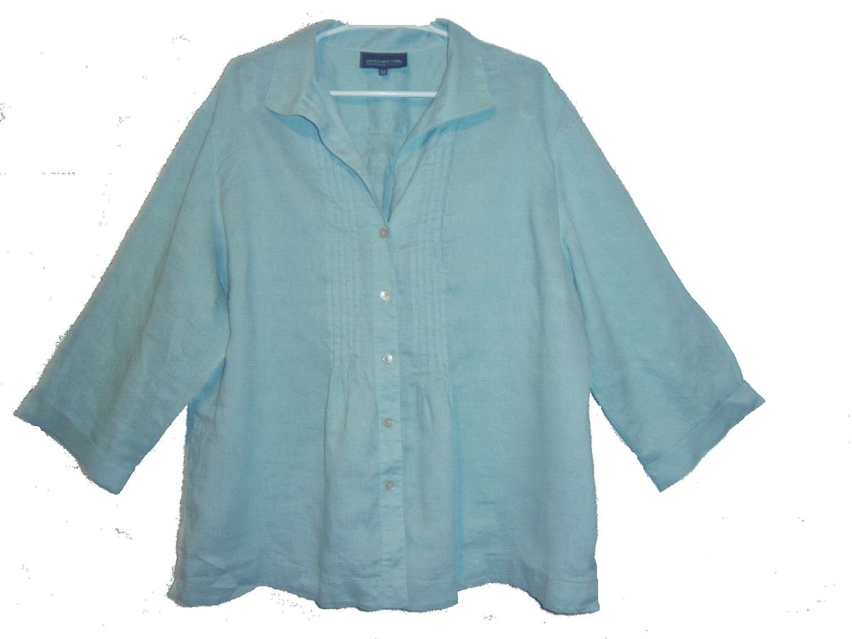 JONES NEW YORK COLLECTION Plus Size 22w Linen Green Button 3 4 Sleeve Blouse Top  