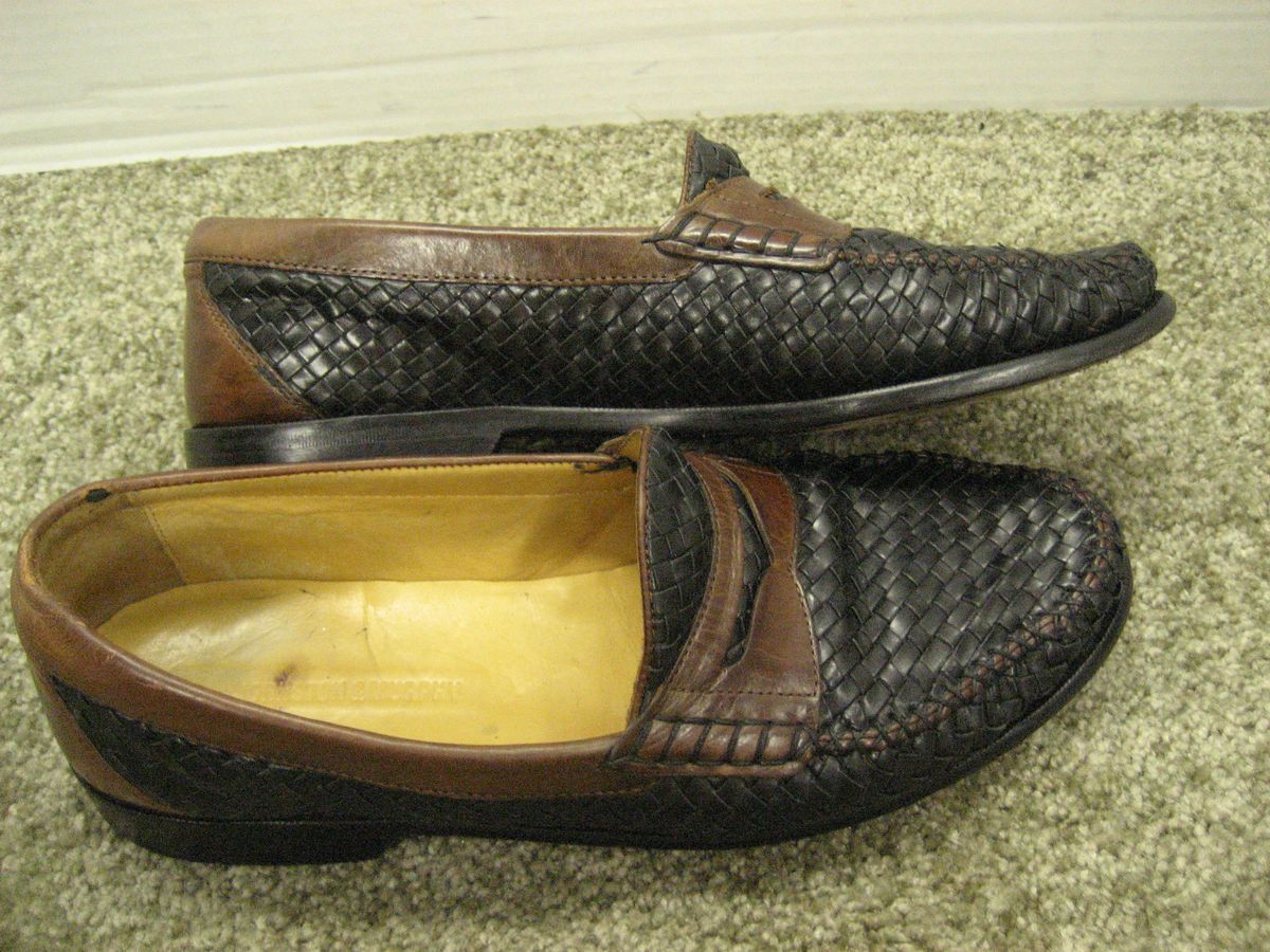 Johnston Murphy Loafers Woven Leather Shoes Very Good Cond Mens Used 10 M  