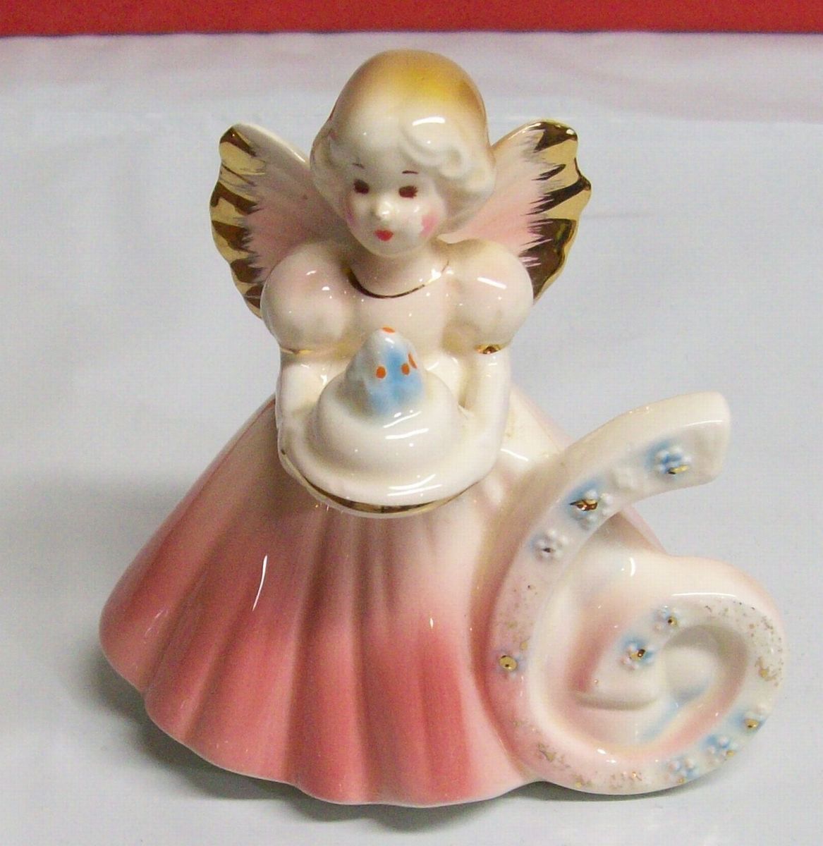 Josef Originals Happy 6th Birthday Angel Girl w Gold Trim Beauty  