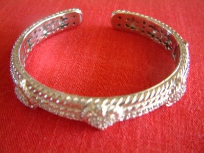 Stunning Judith Ripka Sterling Silver 925 Heart Diamonique Hinged Bracelet Cuff  