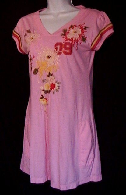 JWLA Johnny Was Pink Embroidered Tunic Mini Dress Sz s V Neck Cotton