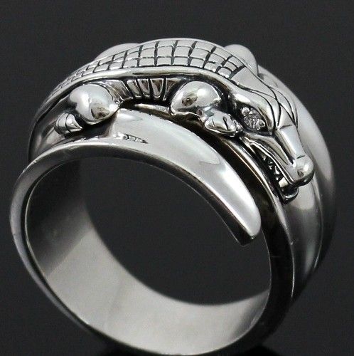 Barry Kieselstein Cord Alligator Ring Diamond Eyes Size 9 5 Sterling