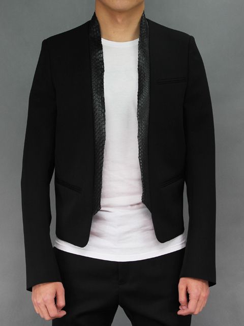 Balmain 12ss Black Python Collar Wool Jacket 2597