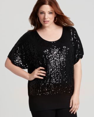 Karen Kane NEW Black Sequined Front Banded Dolman Sleeve Blouse Shirt